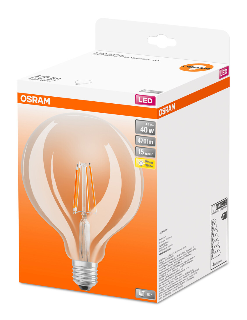 972384 LAMPARA GLOBO FIL LED E27 4W 2700K 125mm RETROFIT OSRAM