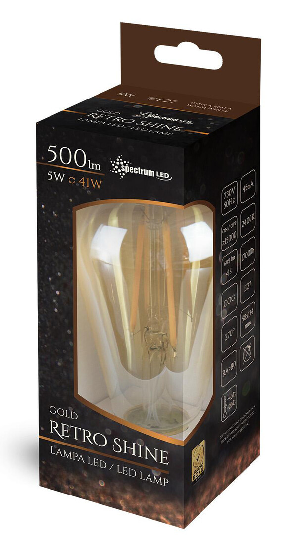 WOJ+14460 LAMPARA PERA FIL LED AMBAR E27 5W 2400K SPECTRUM