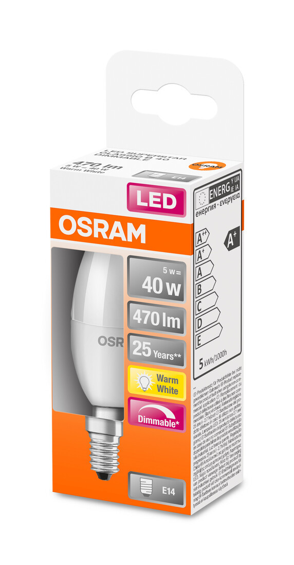 430914 LAMPARA VELA LED REGULABLE E14 5W 2700K SUPERSTAR OSRAM