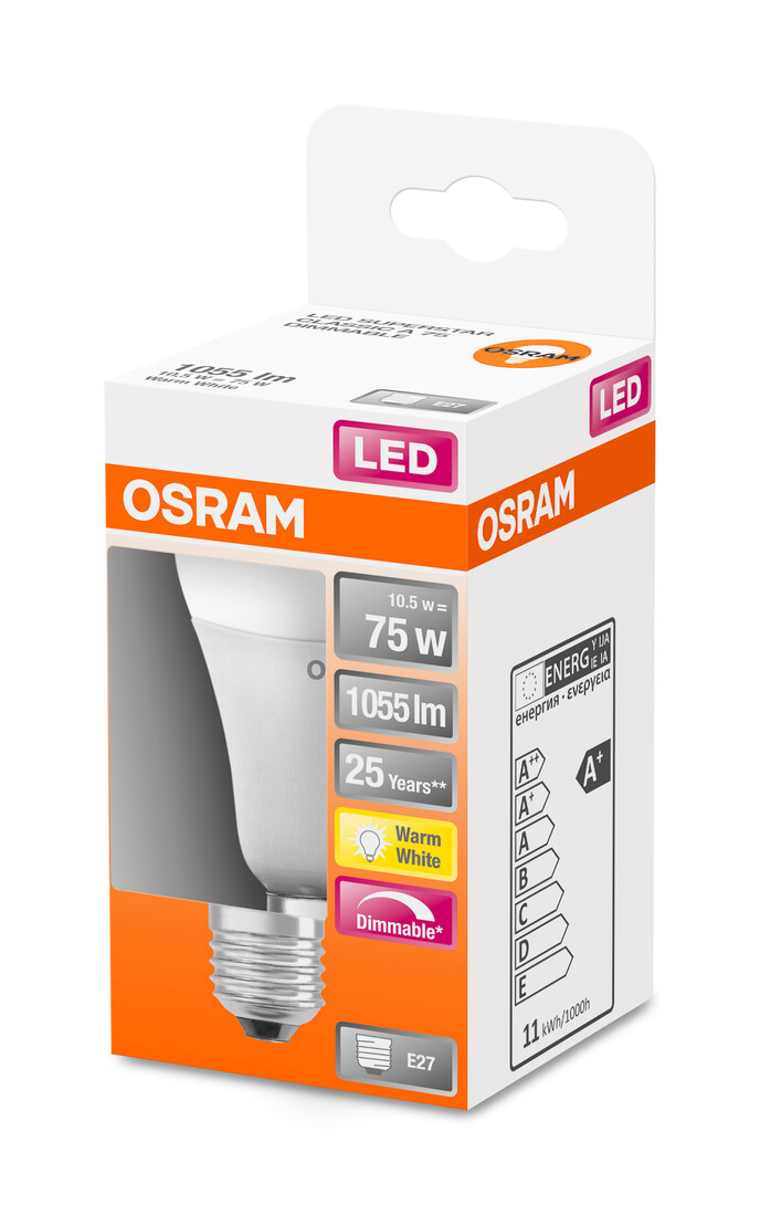 433809 LAMPARA STANDARD LED REGULABLE E27 10,5W 2700K SUPERSTAR OSRAM
