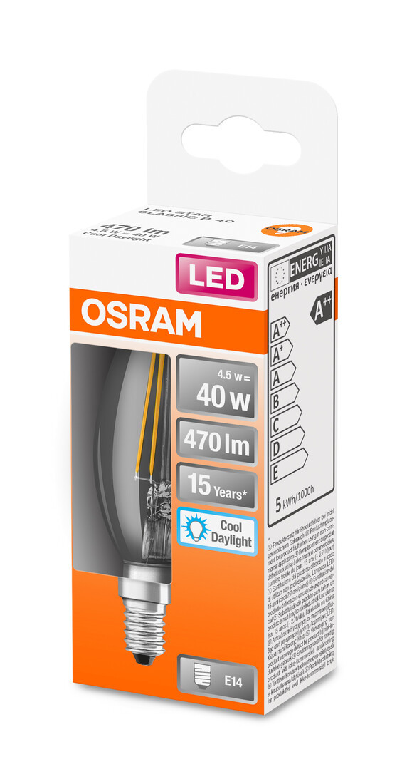 466135 LAMPARA VELA FIL LED E14 4,5W 6500K RETROFIT OSRAM