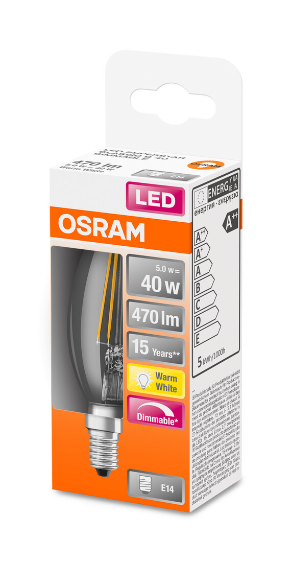 437043 LAMPARA VELA FIL LED REGULABLE E14 5W 2700K RETROFIT OSRAM