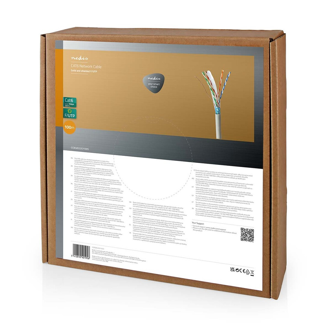 CCBG8522GY100S 100M BOBINA CABLE RED UTP CAT6 NEDIS