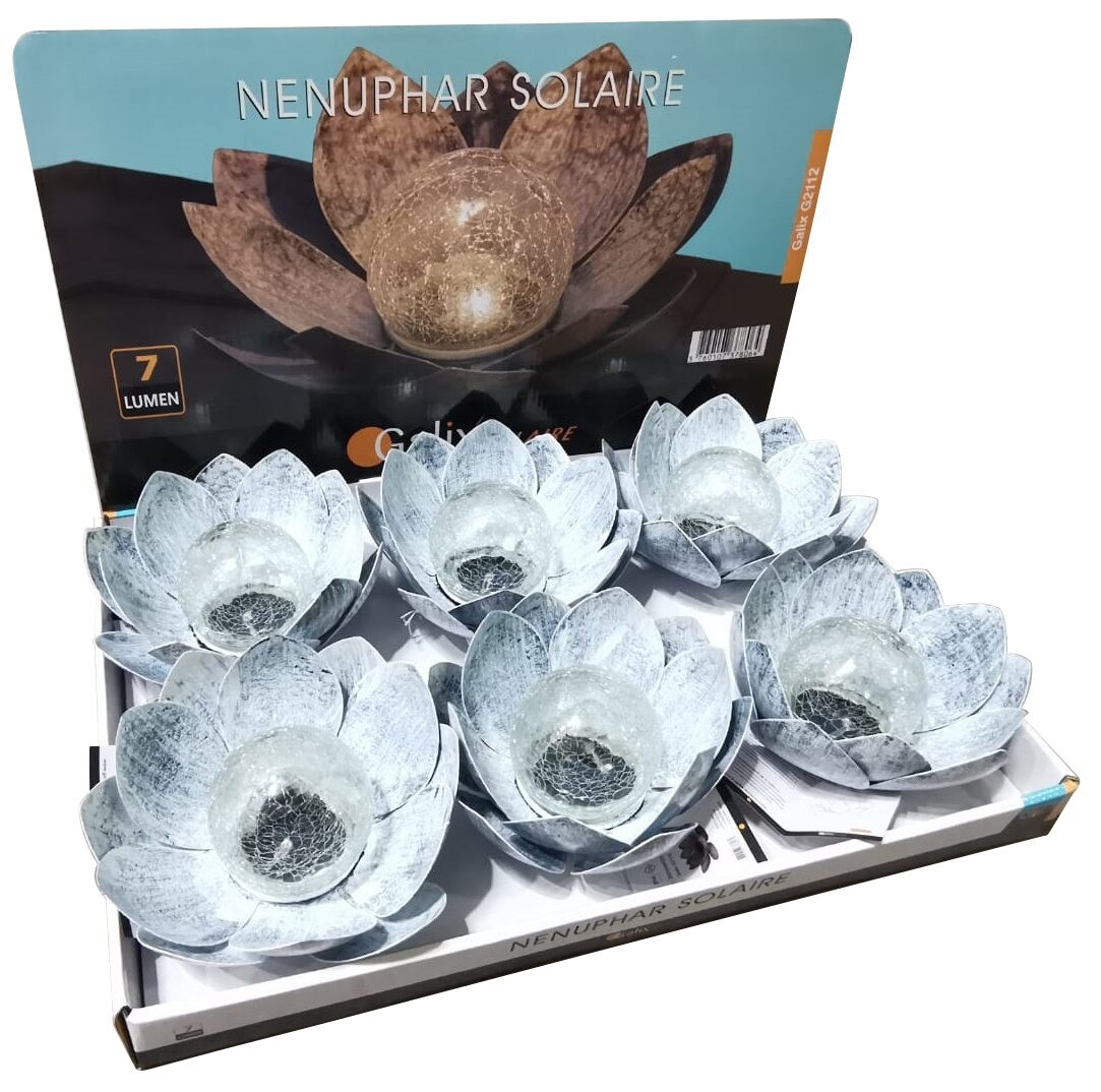 G2112 NENUFAR SOLAR DECORATIVO CALIDO METAL+VIDRIO 22cm GALIX