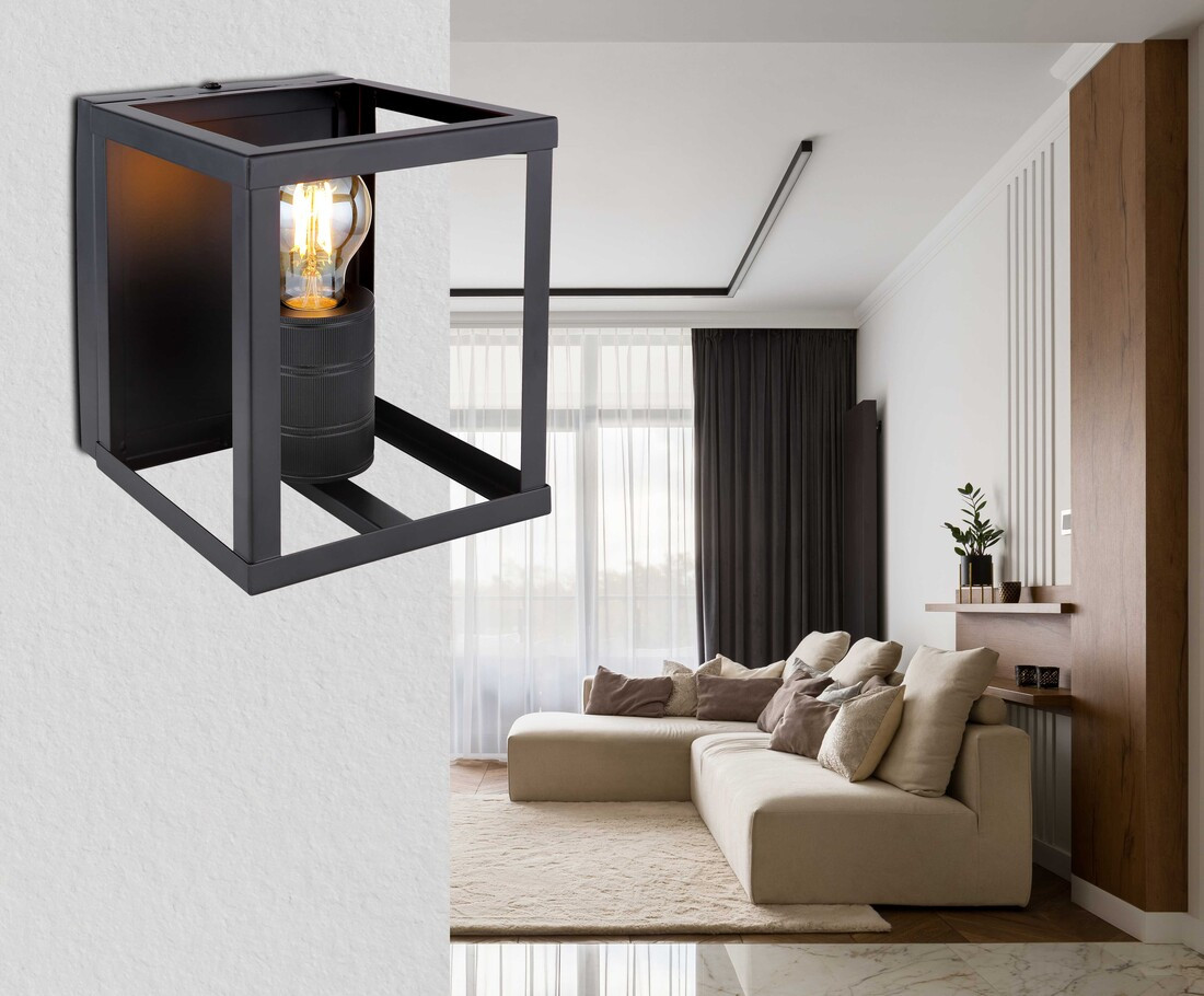 15478W APLIQUE DE PARED 1XE27 60W METAL NEGRO MATE HAGAR GLOBO