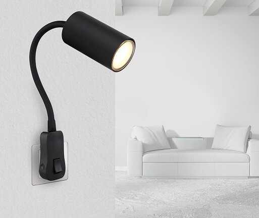 57911DPB APLIQUE FOCO PARED ENCHUFABLE 1xGU10 25W 230V NEGRO ROBBY GLOBO