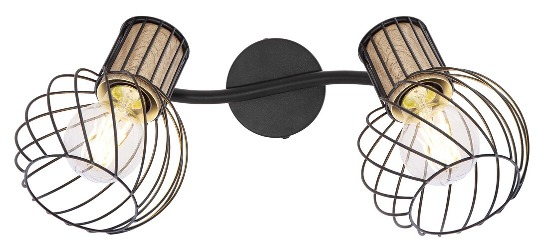 54012-2s REGLETA METAL NEGRO Y COLOR MADERA 2XE27 40W LUISE GLOBO