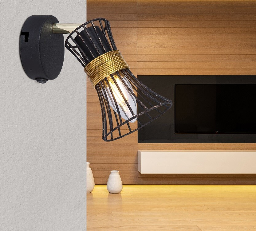 54814-1 FOCO METAL NEGRO DORADO 1xE14 40W 230V PURRA GLOBO