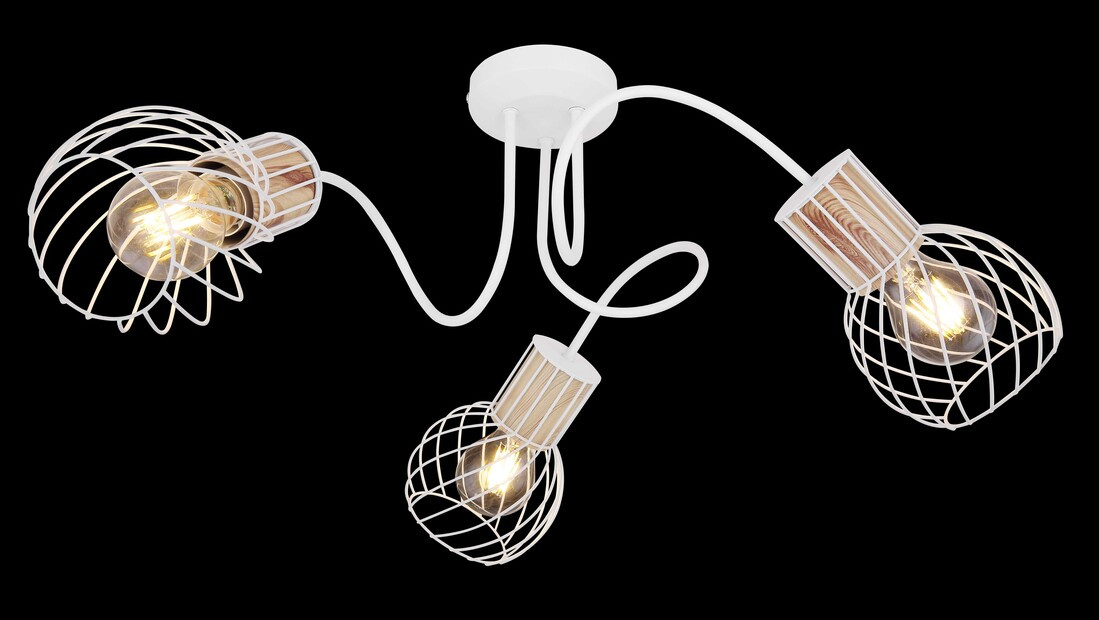 54012-3 REGLETA METAL BLANCO Y COLOR MADERA 3XE27 40W LUISE GLOBO