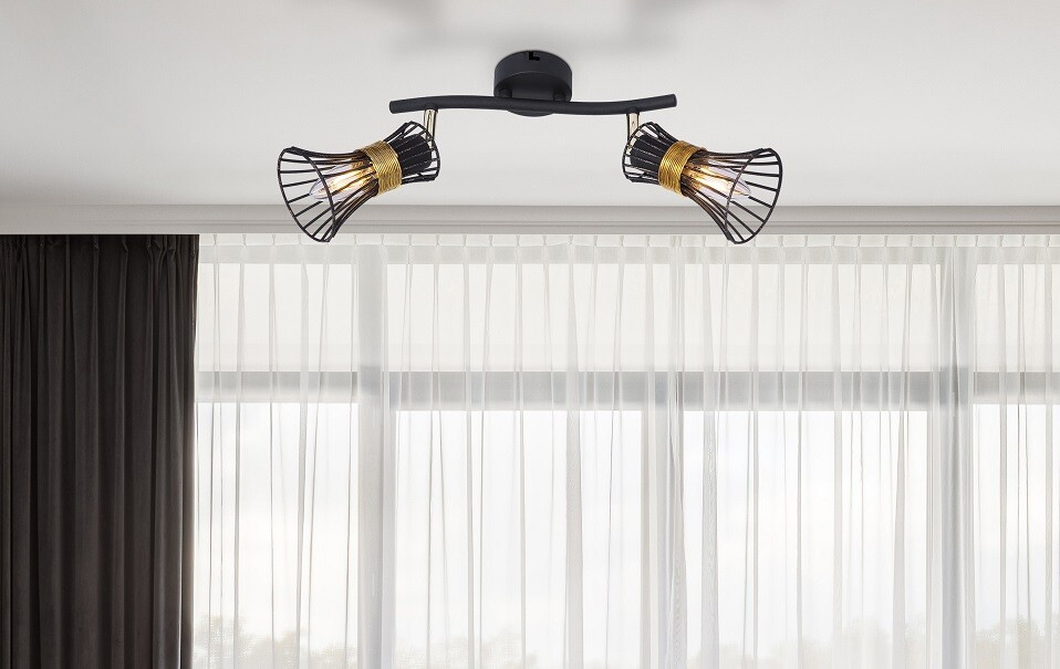 54814-2 REGLETA 2 FOCOS METAL NEGRO DORADO 2xE14 40W 230V PURRA GLOBO