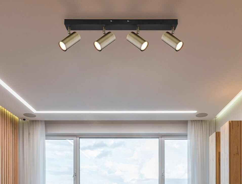 57911-4M REGLETA 4 FOCOS 4xGU10 25W 230V LATON ANTIGUO ROBBY GLOBO