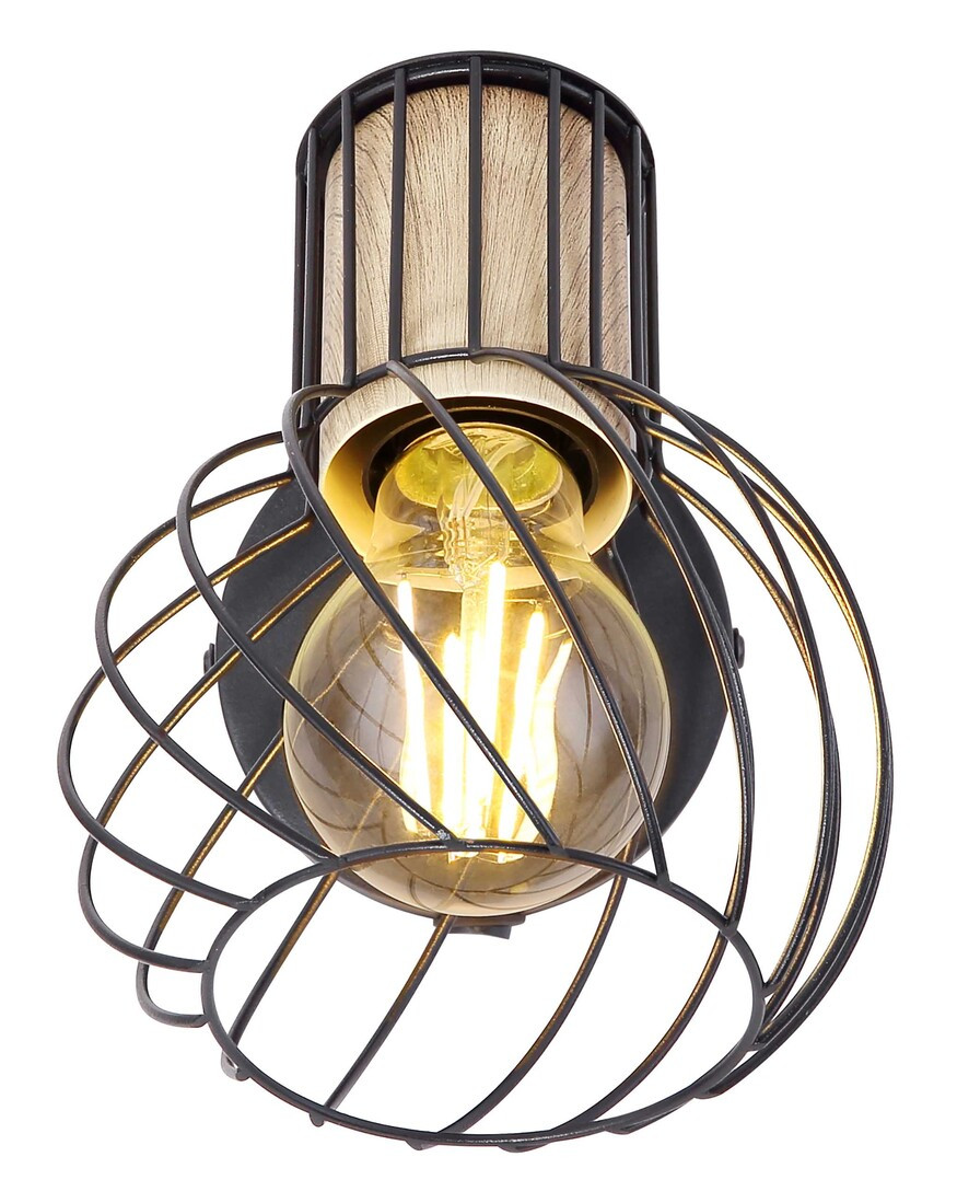 54012-1s FOCO METAL NEGRO Y COLOR MADERA 1XE27 40W LUISE GLOBO