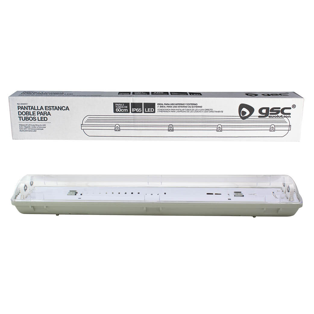 203200017 PANTALLA ESTANCA PARA 2 TUBOS LED T8 60cm GSC