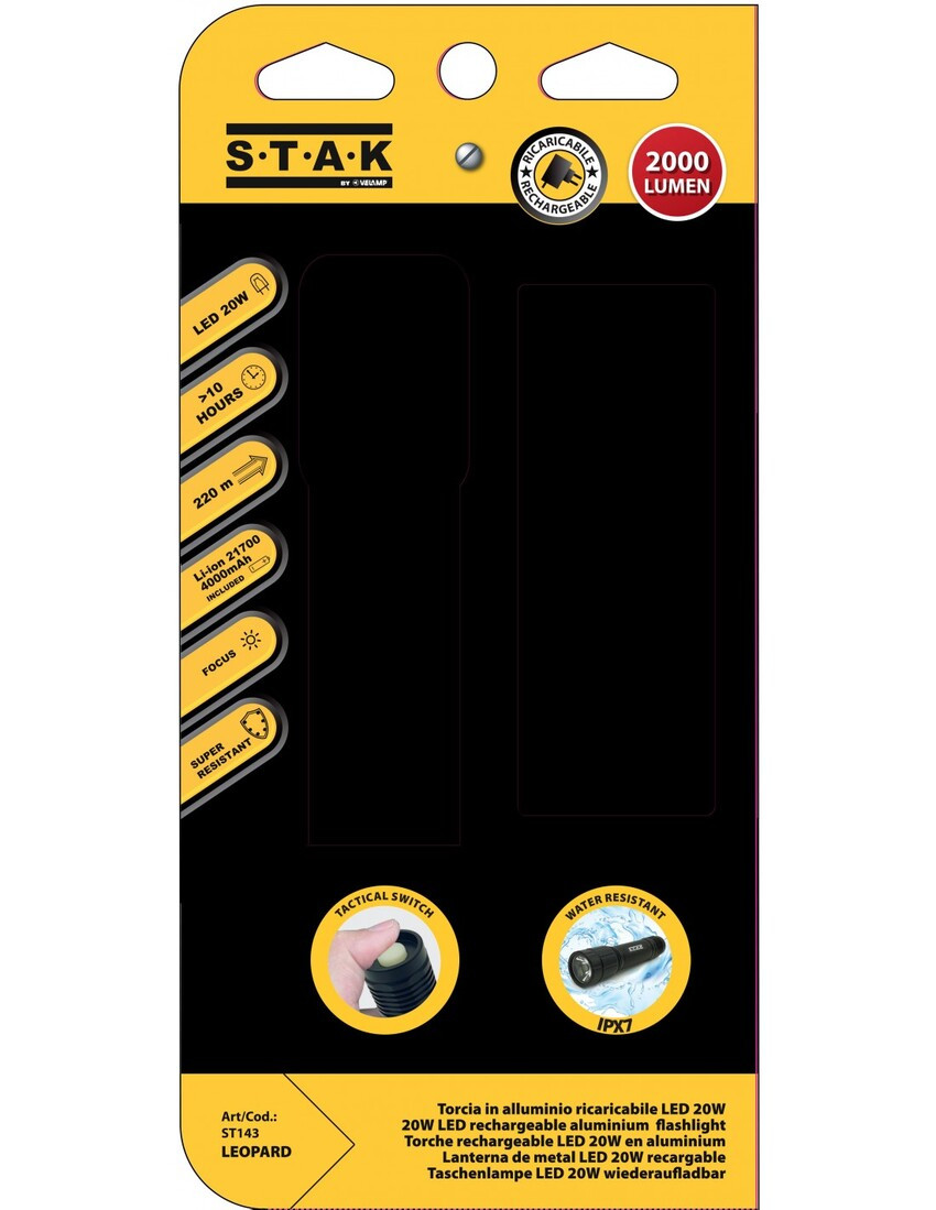 ST143 LINTERNA LED RECARGABLE 20W 2000Lm CON FUNDA VELAMP