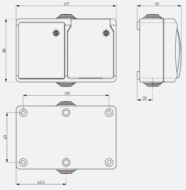 3363 BASE FIJA + CONMUTADOR/INTERRUPTOR ESTANCO IP44 SOLERA